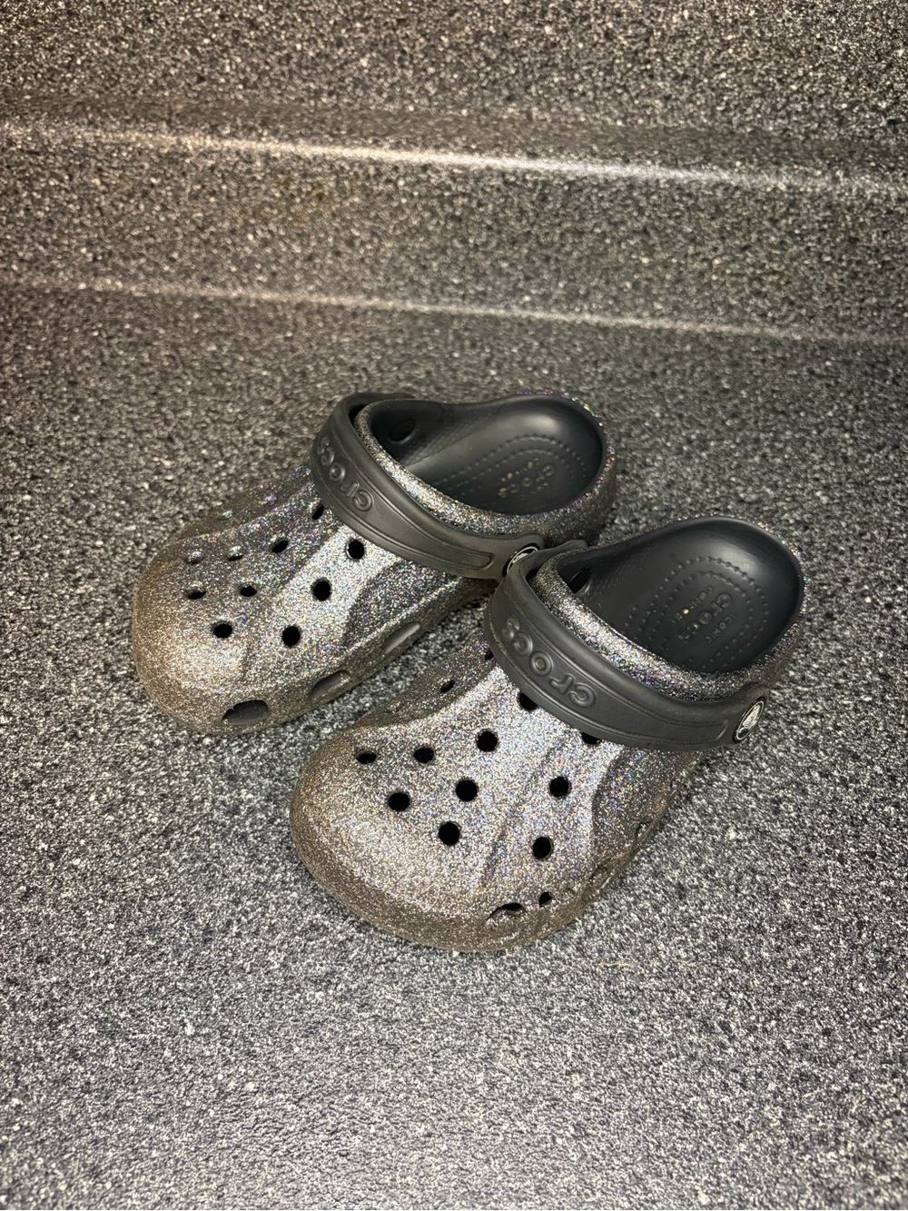 CROCS Kids' Glitter Clog in Black and Silver